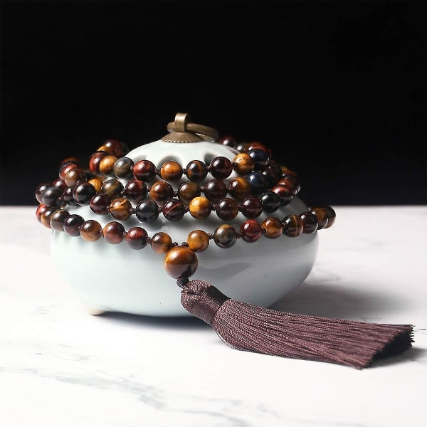 108 Mala Bead Necklace, Tibetan Prayer Beads in Natural Stone