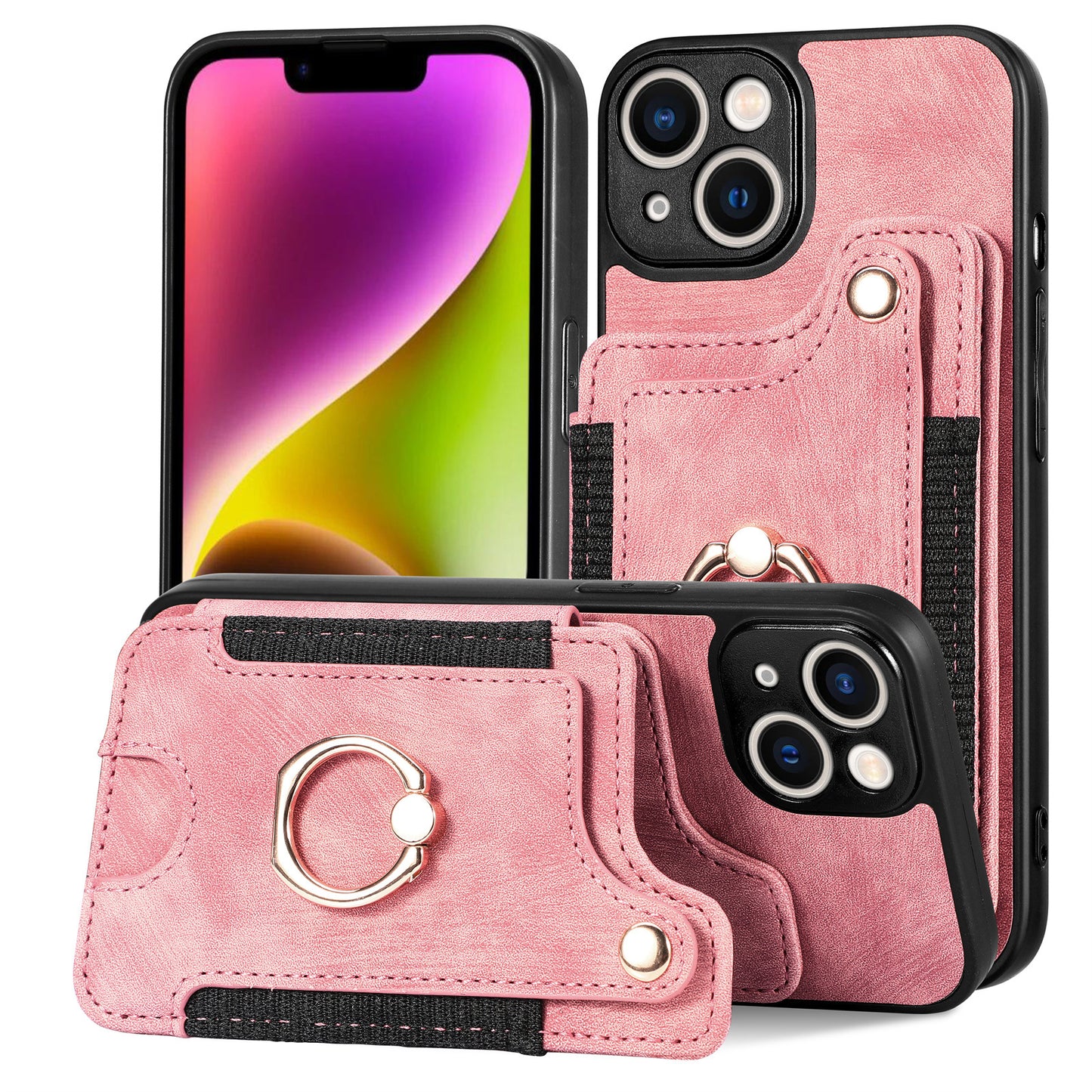 Mobile Phone Leather Case Compatible with iPhone RFID Anti-Theft Swipe Loop Buckle Rope Multifunctional Card Holder Black [With Leather Strap] Black [With Leather Lanyard]] iPhone 15 Pro Max