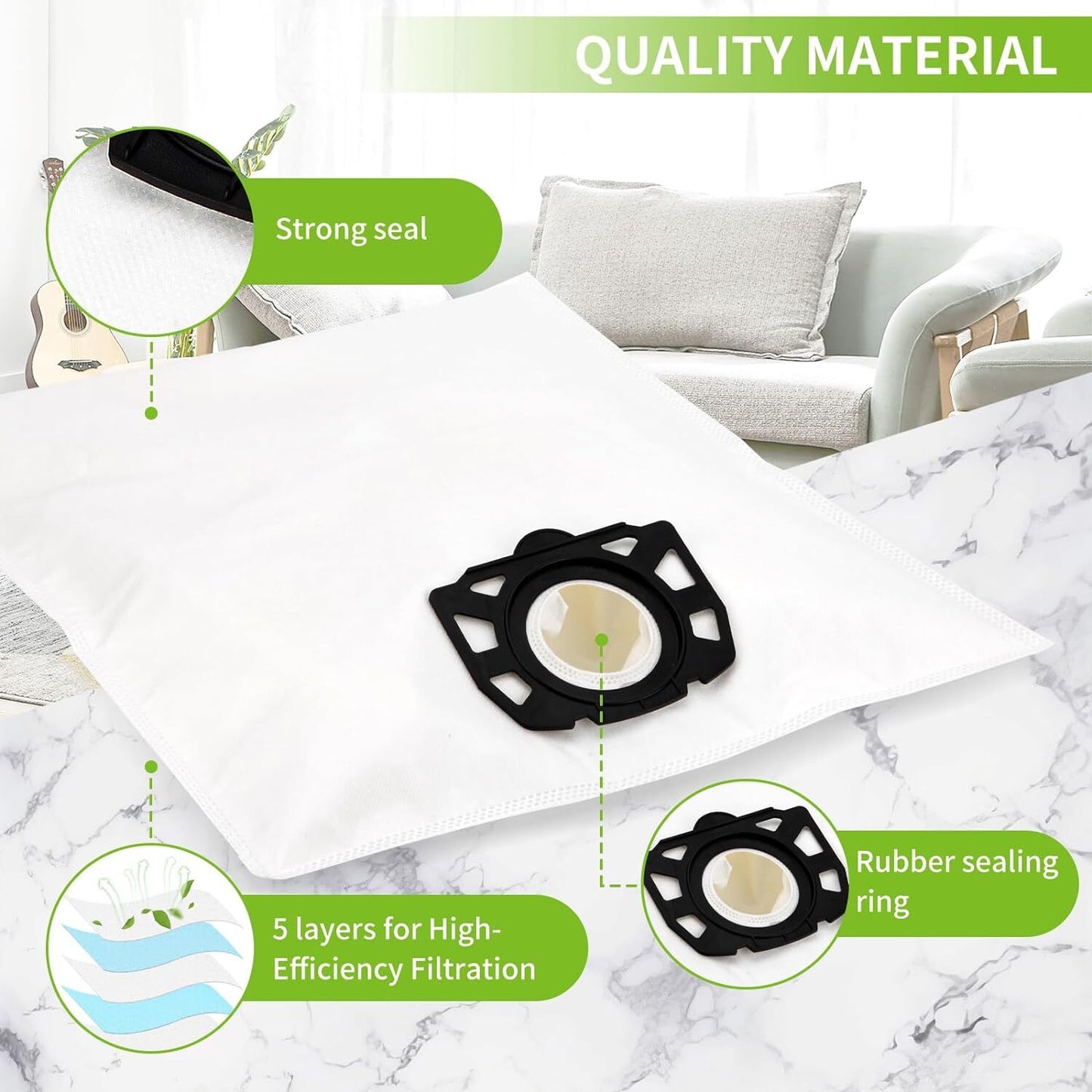 10 pcs vacuum cleaner bags compatible with Kärcher vacuum cleaners wd4 wd5 wd6 mv4 mv5 mv6