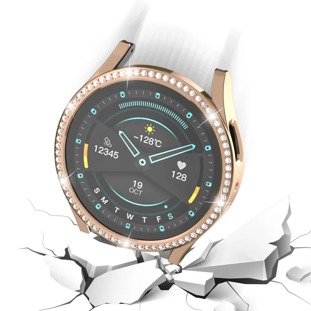 Compatible with Samsung Galaxy Watch 6 5 4 40mm 44mm Case PC Single Row Diamond-Coated Shiny Protection Bumper Without Glass Clear Galaxy Watch6 40mm