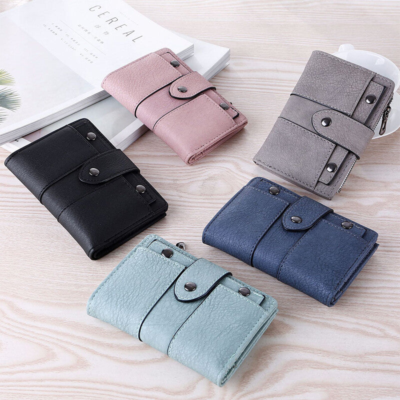 The New Fashion Foldable Small Wallet Women Leather Card Holder Wallet Black