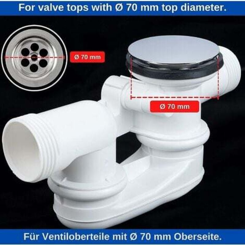Universal Bathtub Stopper Ø70mm, Adjustable Height, Double Seal, Chrome Brass, Stainless, Compatible with Most Sinks & Bathtubs