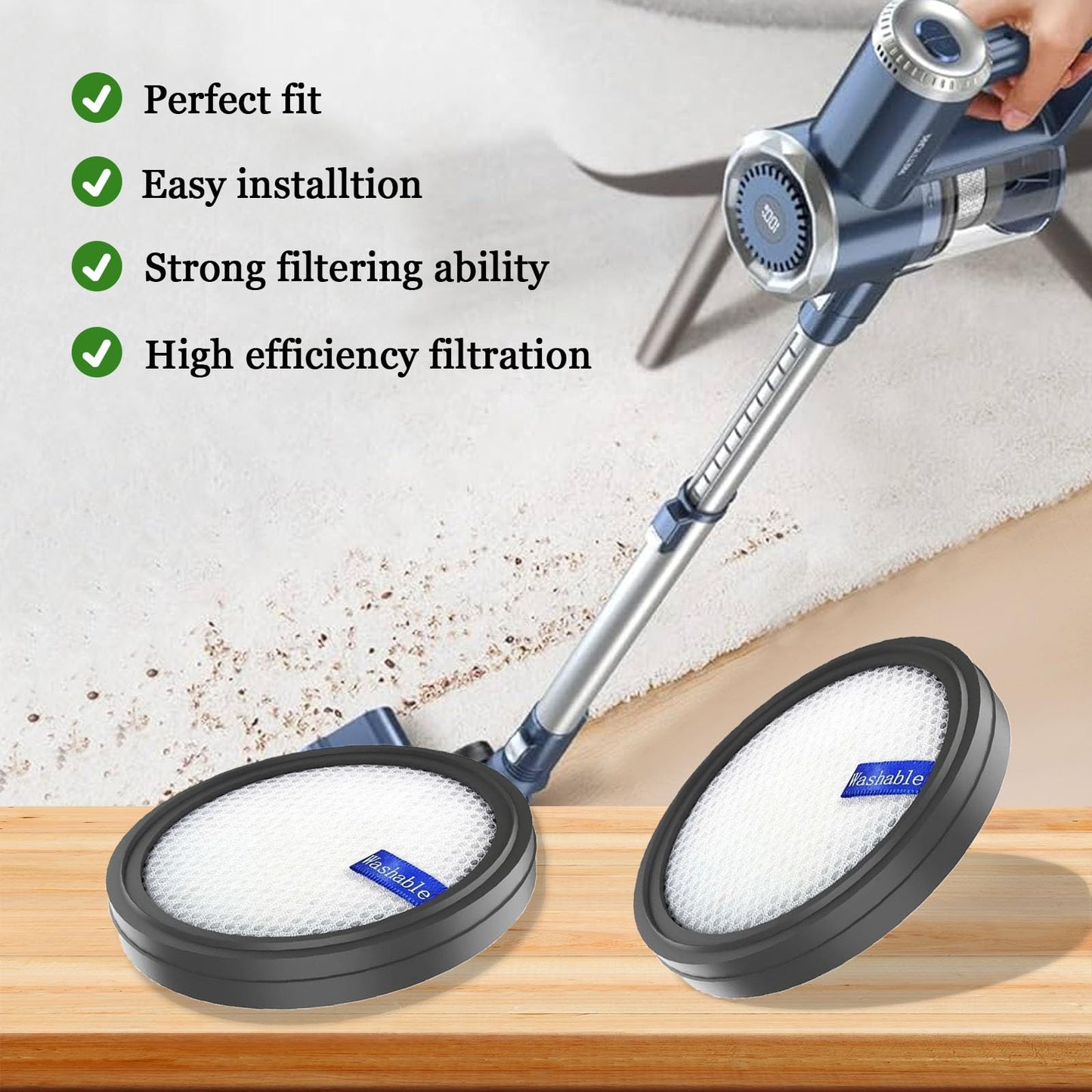 Replacement Filter for PrettyCare W200/W300/W400/P1/P2 Vacuum Cleaner, Washable.