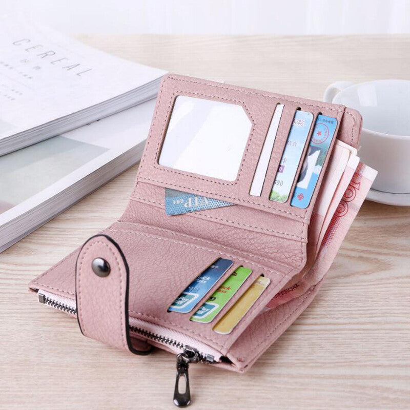 The New Trendy Foldable Small Wallet Women Leather Card Holder Wallet Pink