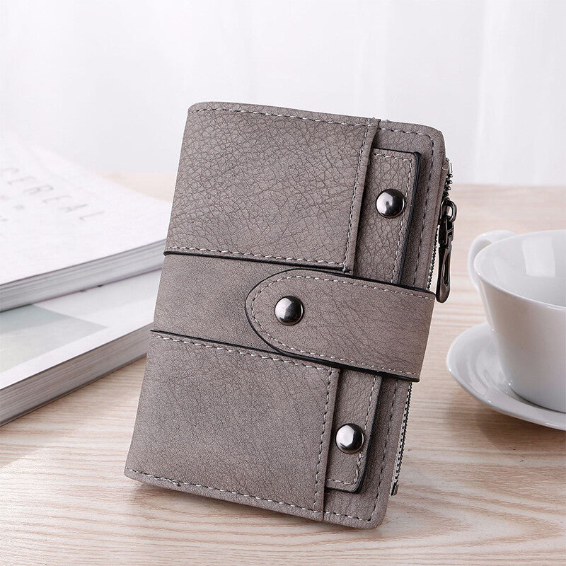 The New Trendy Foldable Small Wallet Women Leather Card Holder Wallet Black