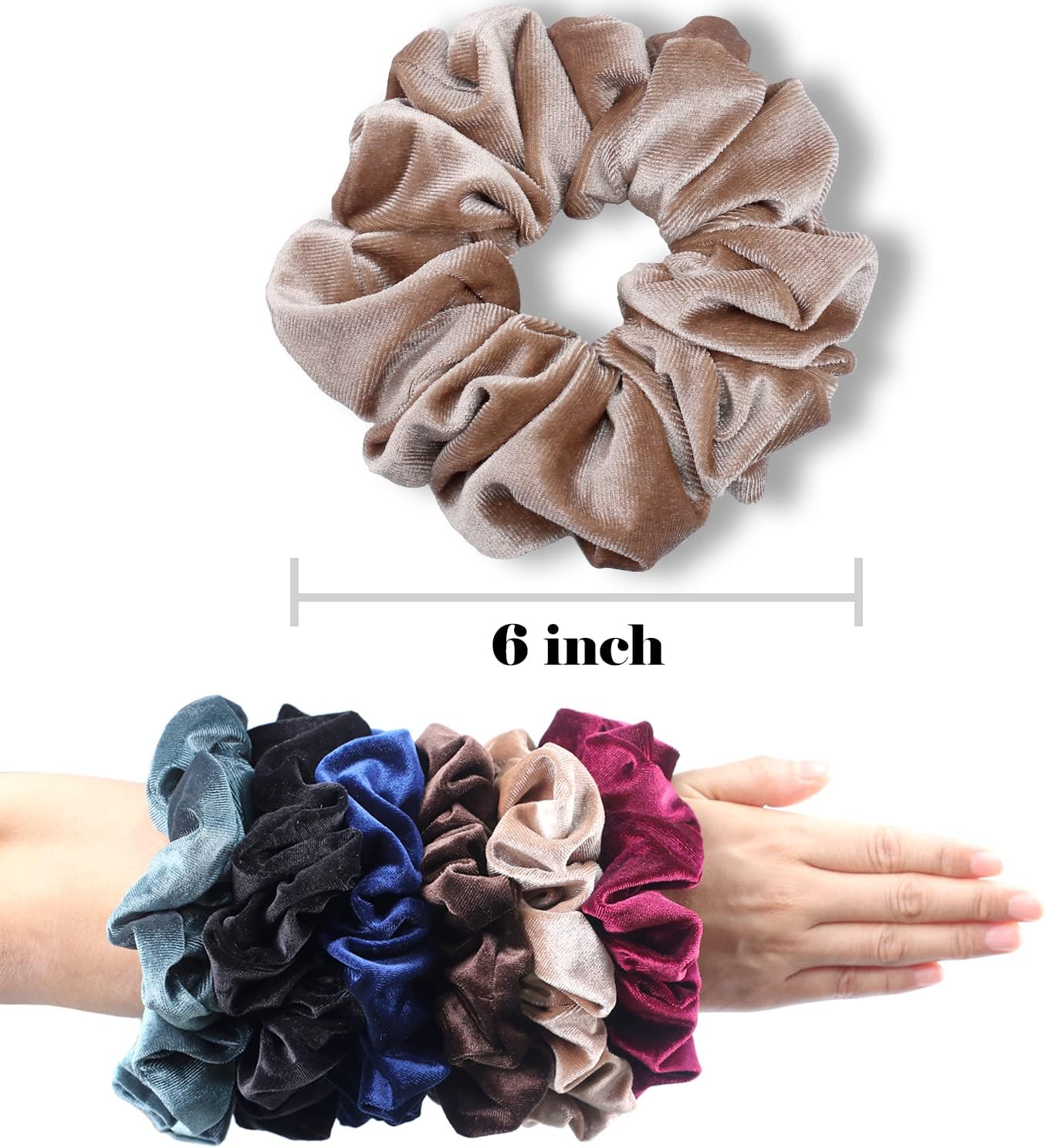 Extra Large Scrunchies for Women with Thick Hair, Premium Velvet Large Scrunchie, Soft Twists Ponytail Holder Hair Accessories, 6 Pack