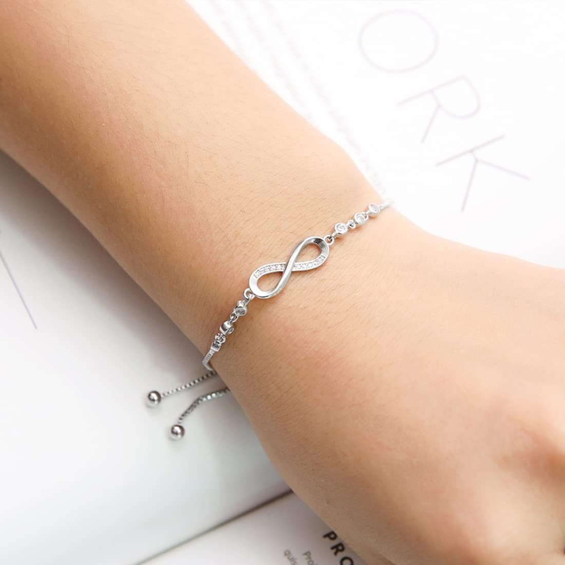 Women's Bracelet in 925 Sterling Silver Infinity Love Bracelet with Cubic Zirconia Heart, Women's Bracelet in 925 Sterling Silver Infinity Bracelet Adjustable – yux