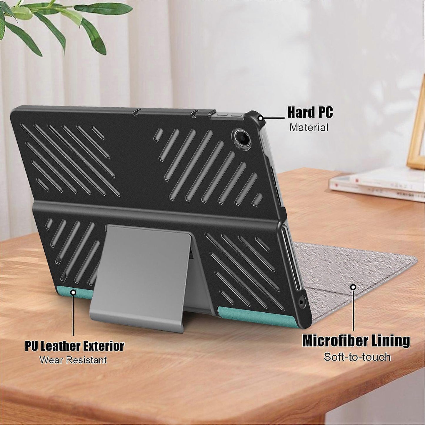 Protective Stand for Lenovo Tab Plus 11.5 inch TB351FU with Heat Dissipation in Leather Blackish Green