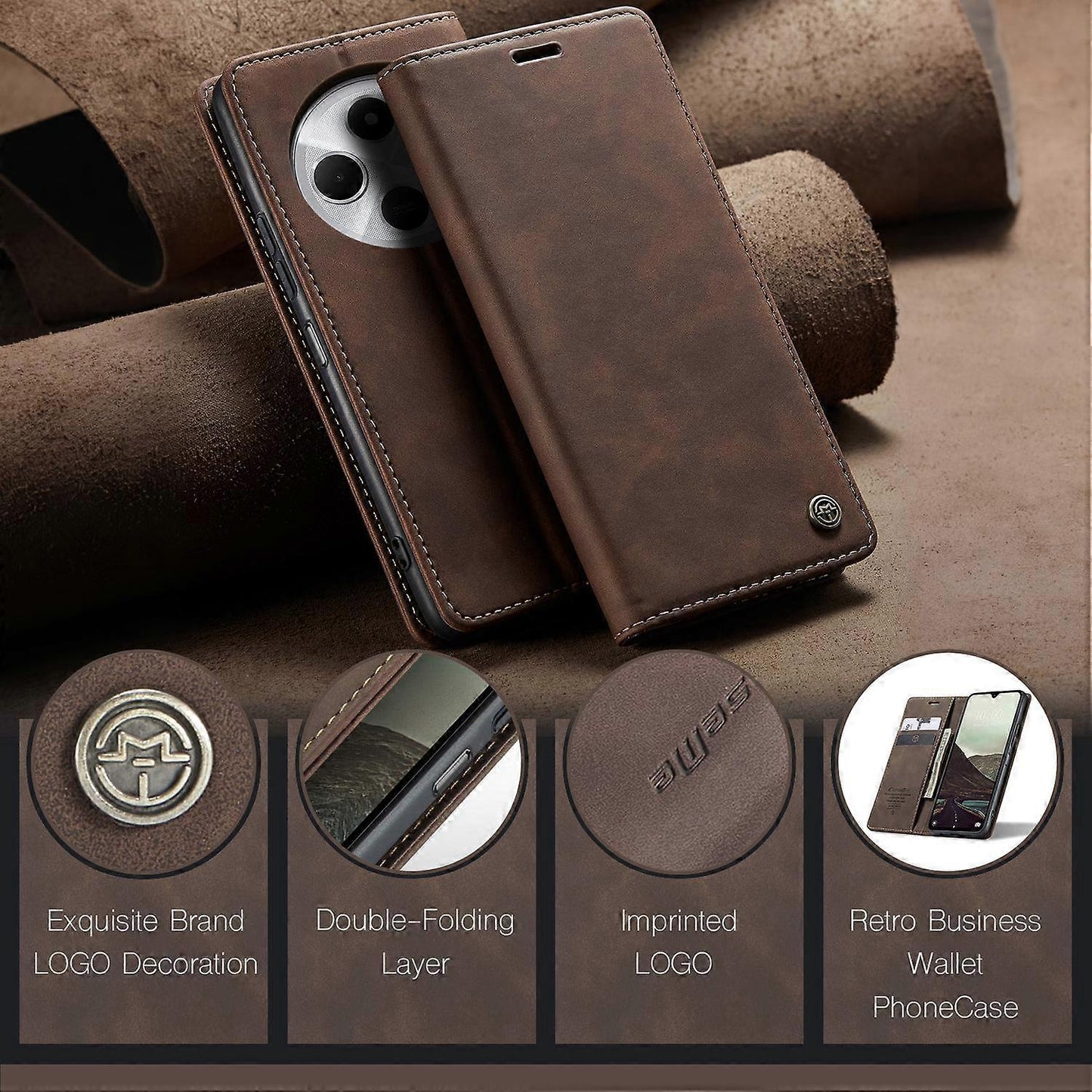 For Xiaomi Redmi 14C 4G Case CASEME 013 Series Card Holder Stand Leather Phone Case Multicolor Multicolor Multicolor Style A