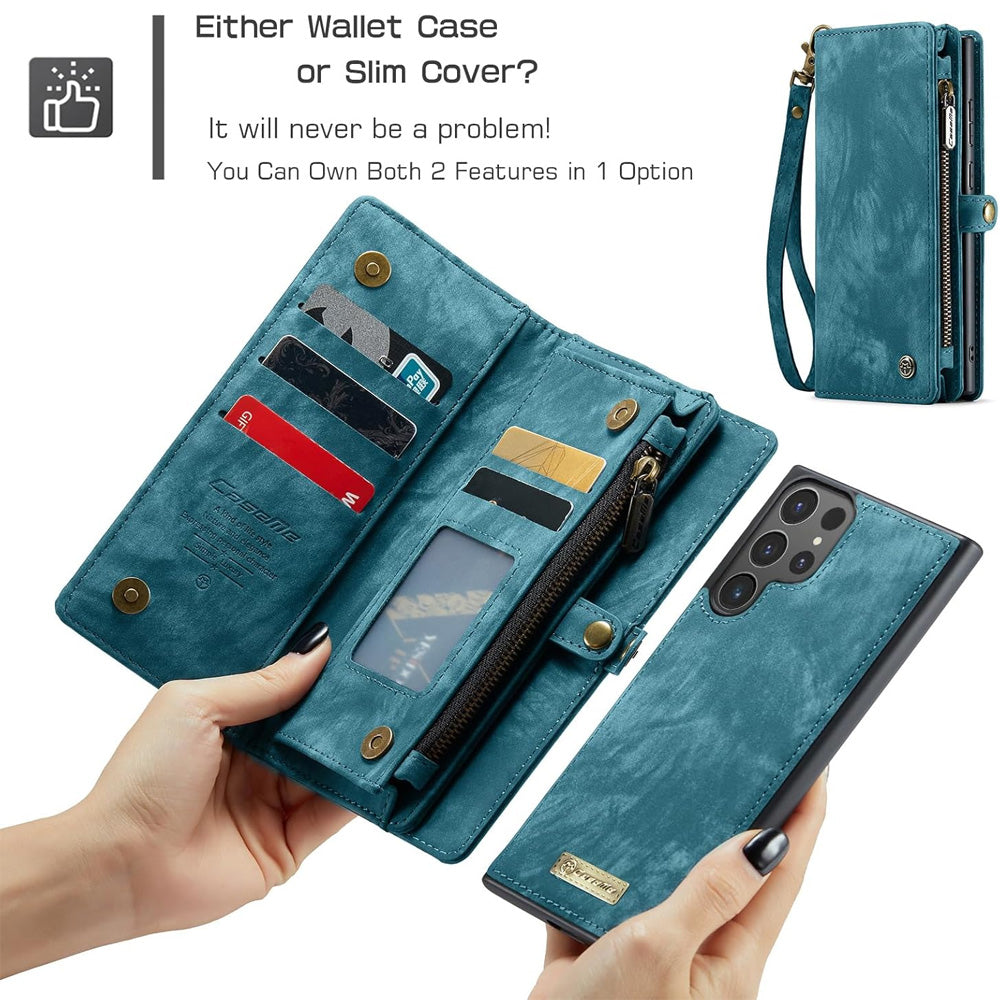 2-in-1 Detachable Wallet Case for iPhone 16 & Samsung, Retro Leather Flip Case with Card Holder & Magnetic Zipper, Dark Pink Dark Pink iPhone16 Pro Max