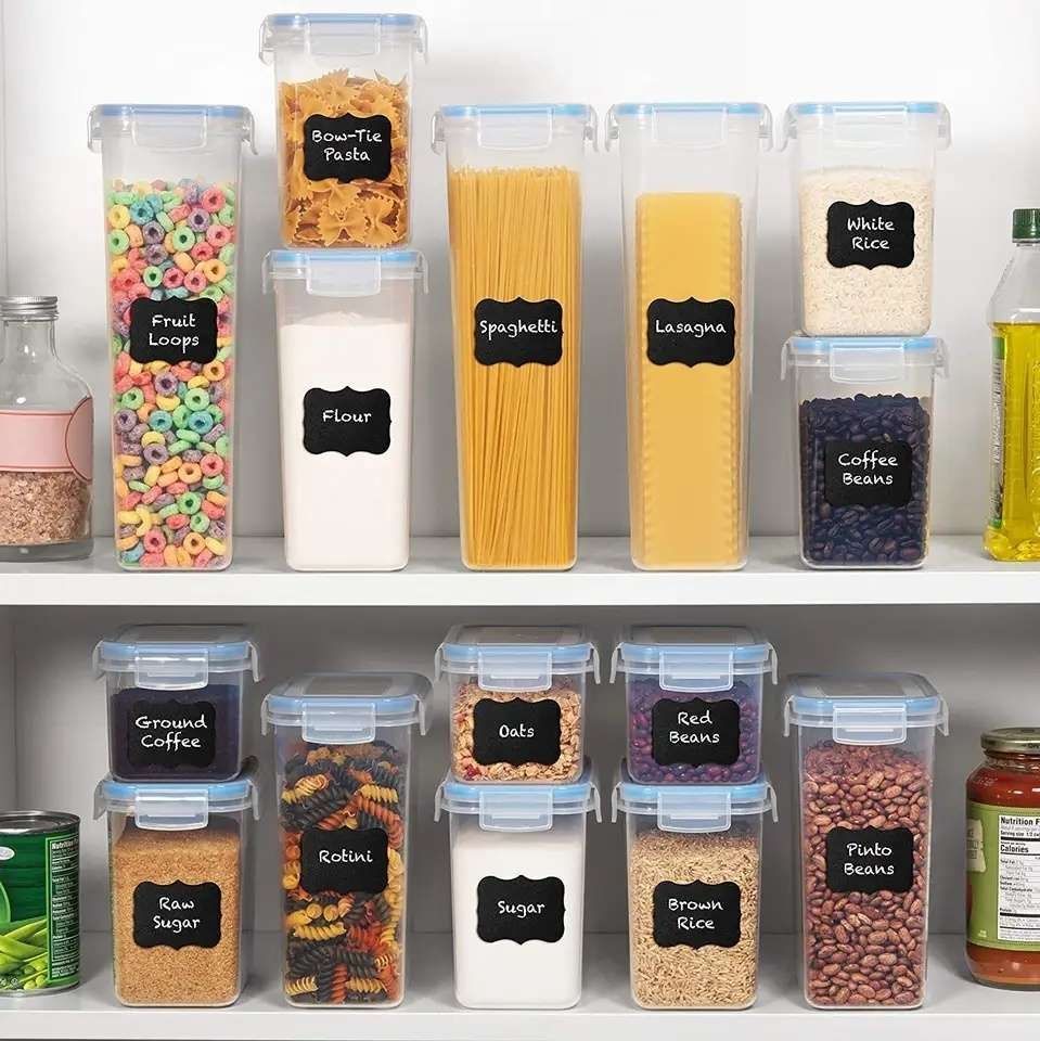 24-Pack Airtight Storage Containers for Organized Pantry, Transparent with Labels