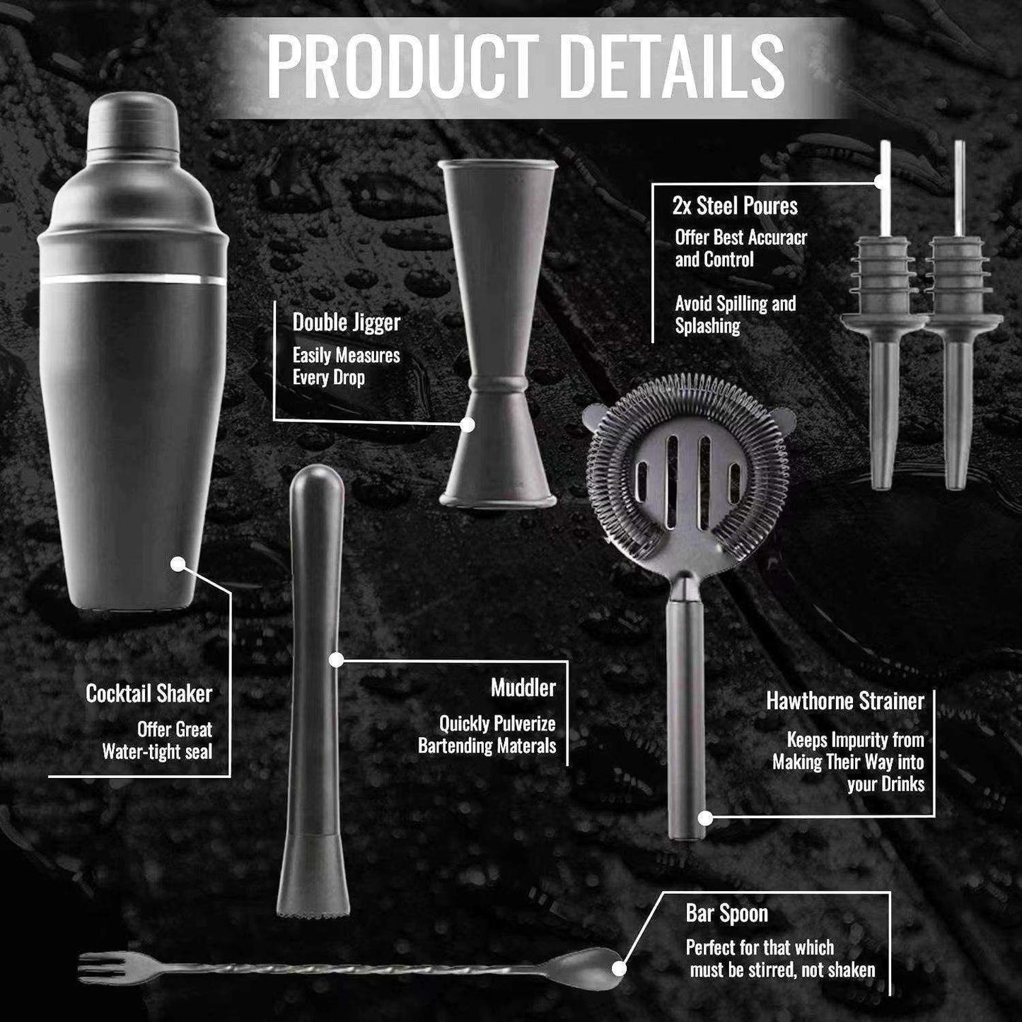 Stainless Steel Cocktail Shaker Set, Matte Black