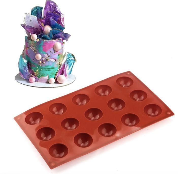 24-Piece Silicone Mold for Ice Chocolate Jelly, Brown Hemisphere Ball Mold 6/8/15/24