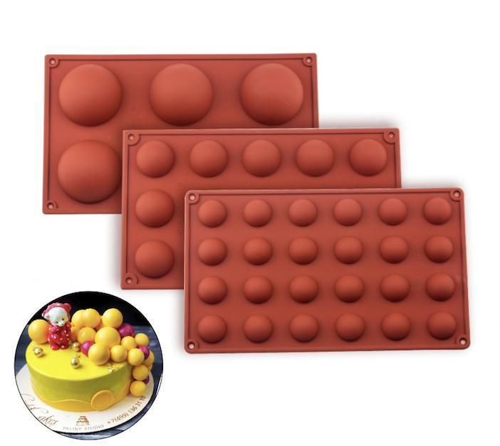 24-Piece Silicone Mold for Ice Chocolate Jelly, Brown Hemisphere Ball Mold 6/8/15/24