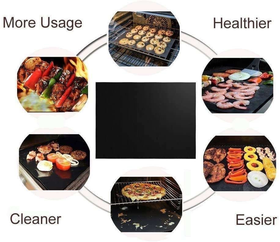 3pcs Non Stick Grill Mat Oven Baking Mat, 40x33cm, Black
