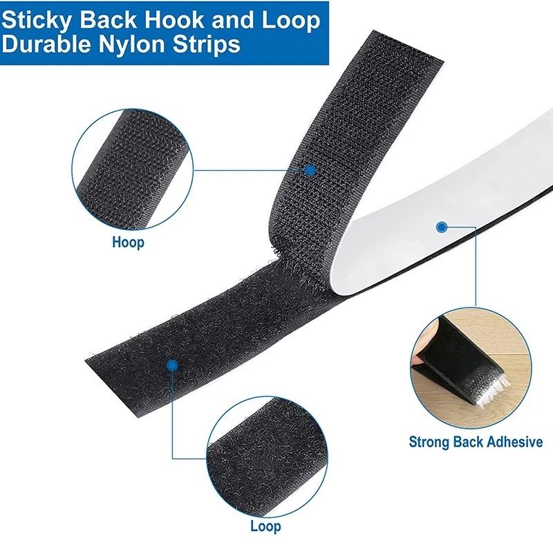 Self-Adhesive Velcro Tape 50m x 3cm, Black
