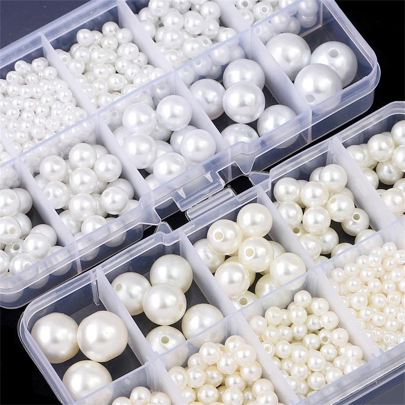 800pcs Acrylic Beads for Jewelry Making, DIY Imitation Pearls White