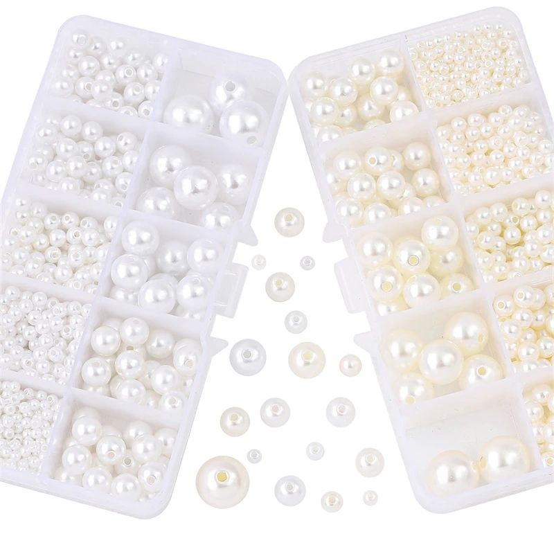800pcs Acrylic Beads for Jewelry Making, DIY Imitation Pearls White