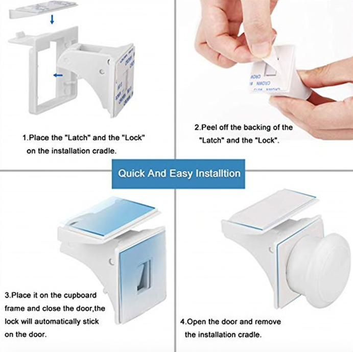 4pcs Child Lock Magnetic Drawer Lock, White