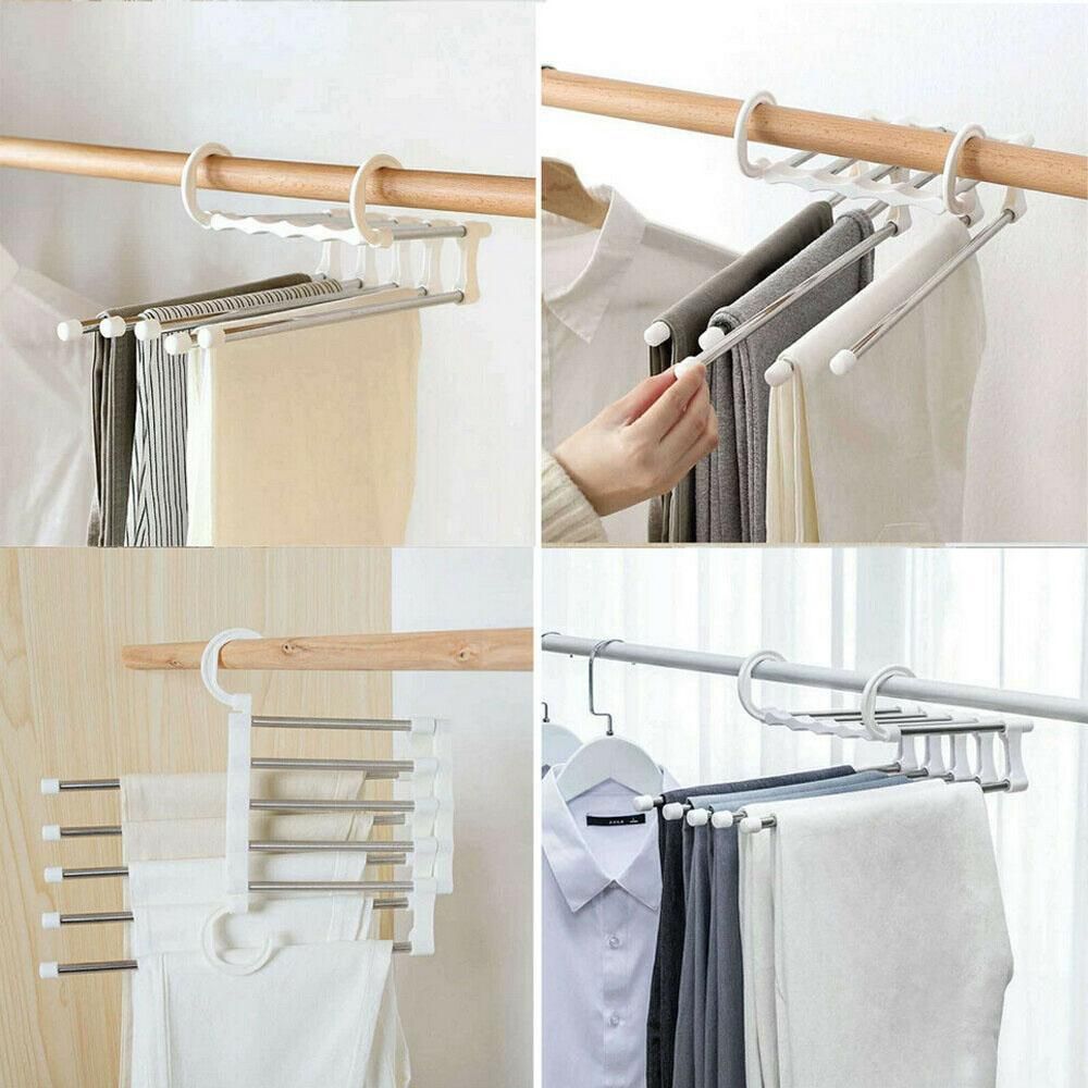 5 Clothes Hangers for Pants with Connection Hook, Black