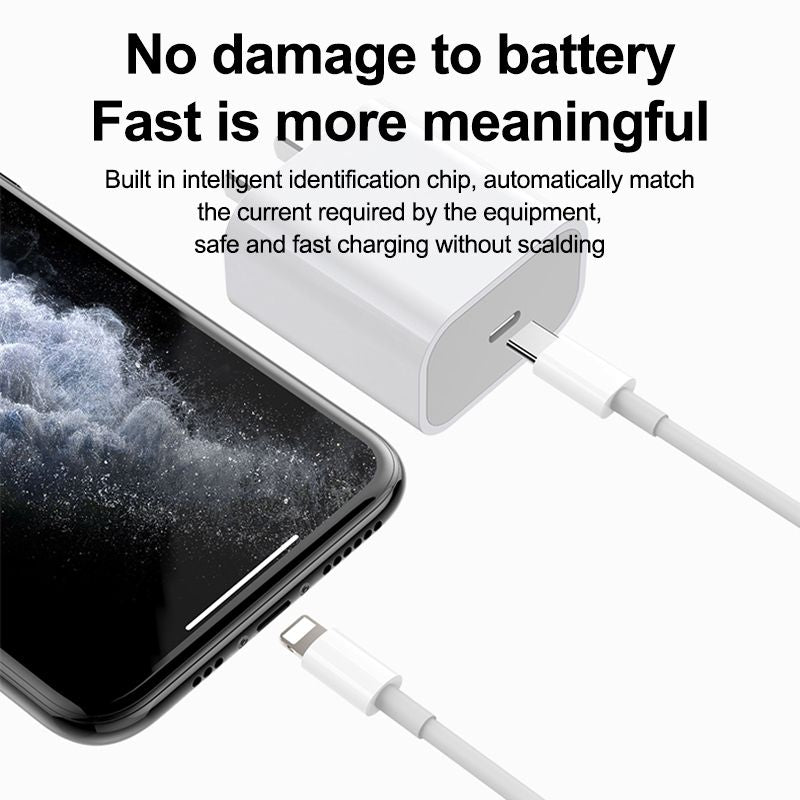 2pcs Fast Charger with USB-C to Lightning Adapter 20W, 2m Cable White