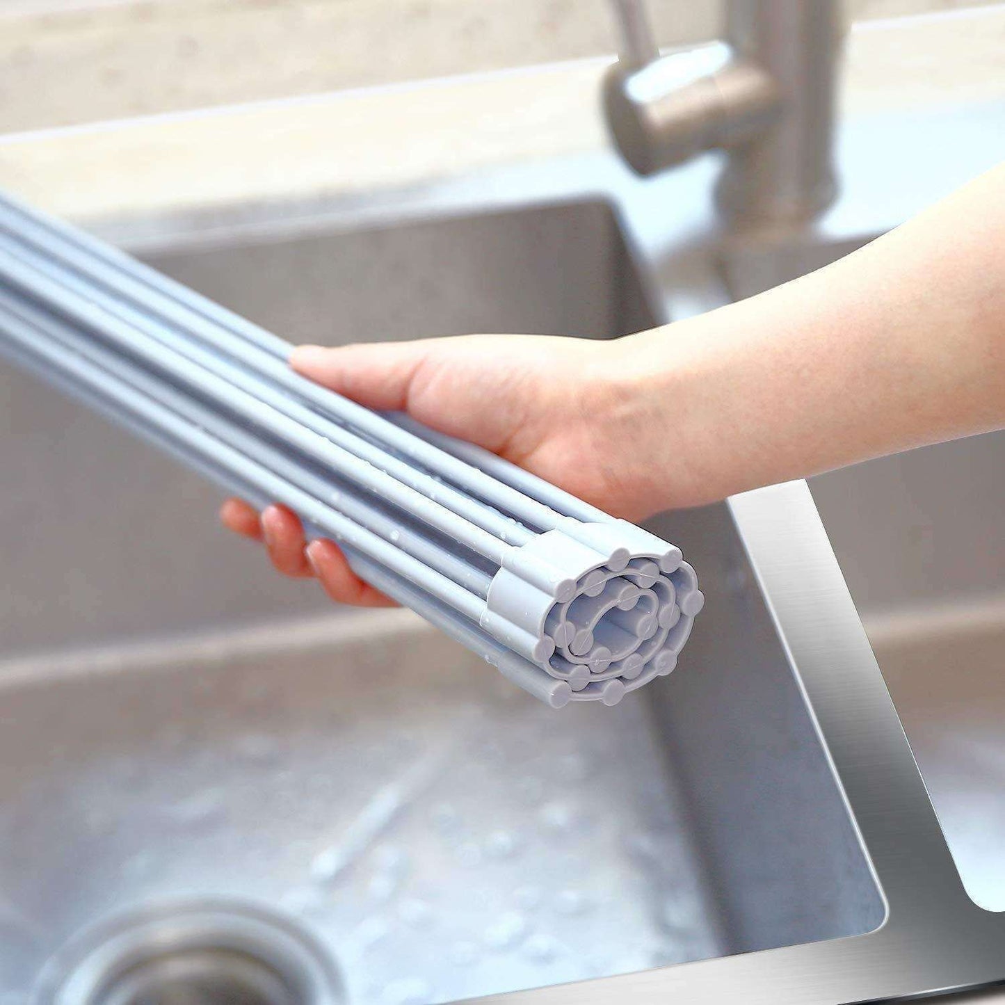 Foldable Stainless Steel Dish Rack, Silver