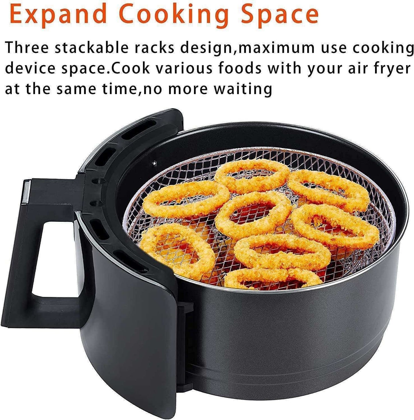 3pcs Air Fryer Basket Rack Stainless Steel Compartment, silver