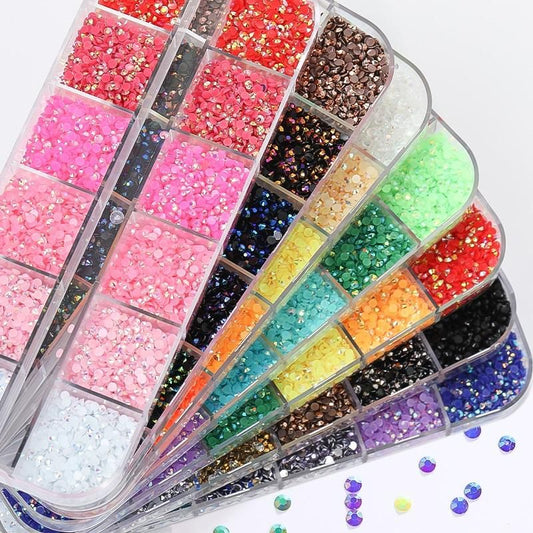 12pcs Rhinestone Nail Decorations in Box, MultiColor, Different Sizes