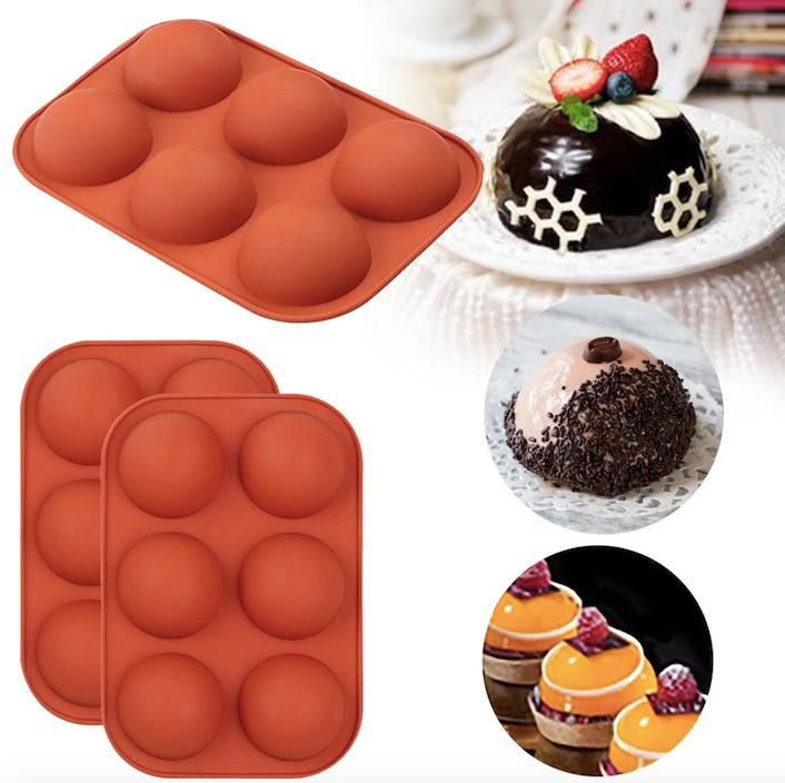 6-Piece Silicone Hemisphere Mold for Ice Chocolate Jelly, Brown