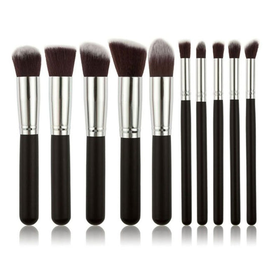 10pcs Professional Makeup Brushes Set, Silver Black