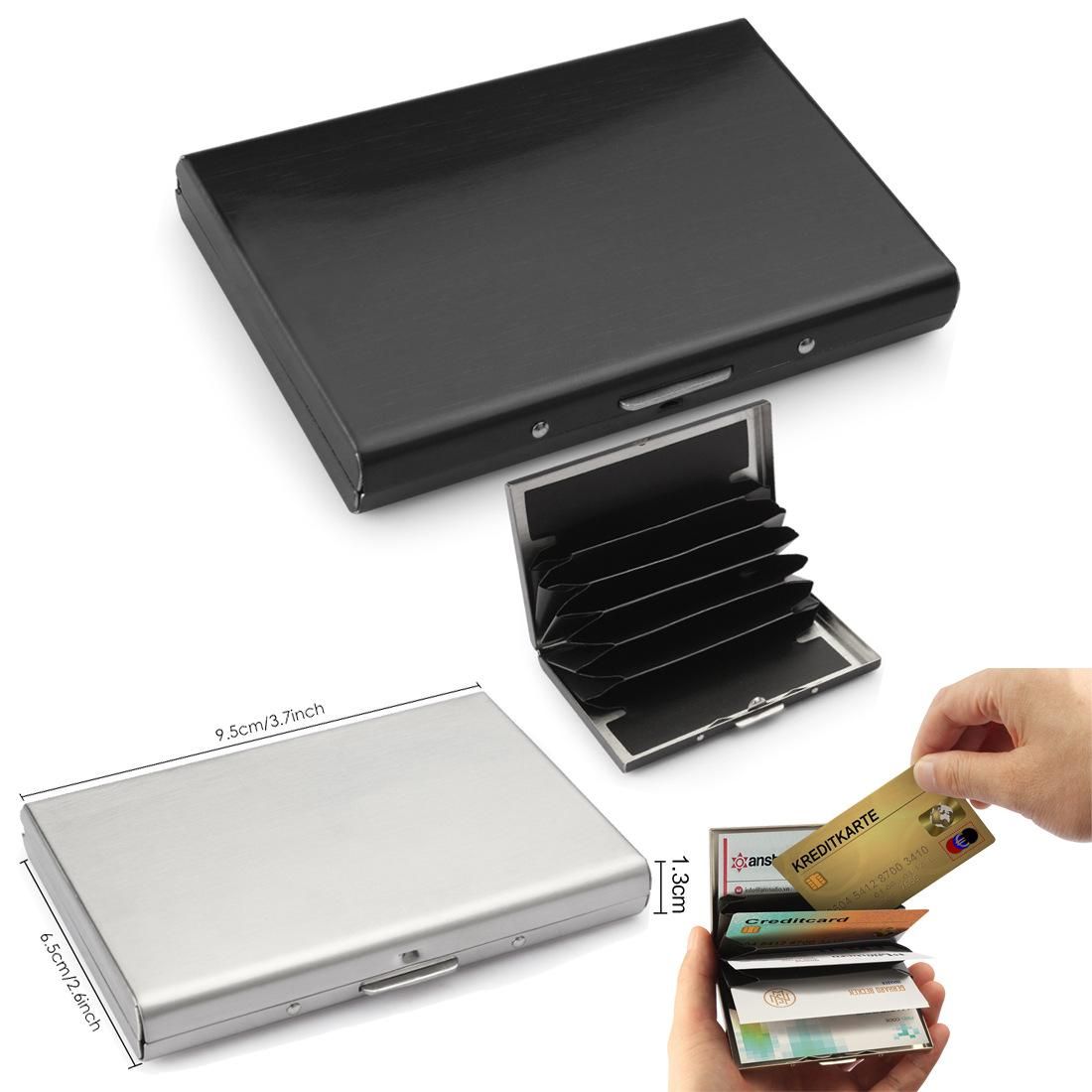 10-Card Slot RFID Protected Metal Wallet, Stainless Steel Card Holder with Compartments, Black