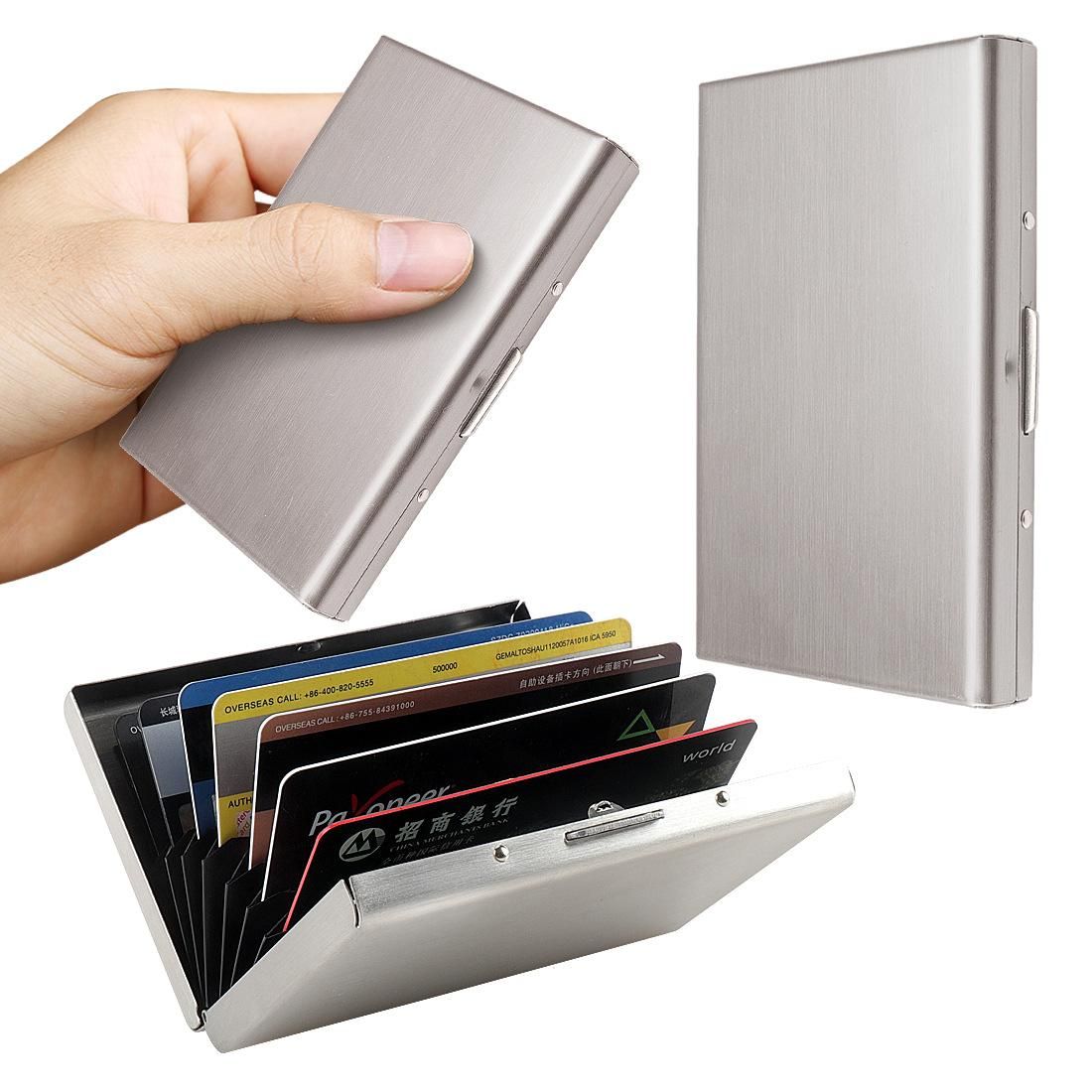 10-Card Slot RFID Protected Metal Wallet, Stainless Steel Card Holder with Compartments, Black