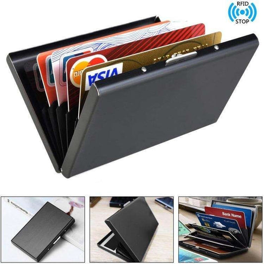 10-Card Slot RFID Protected Stainless Steel Metal Wallet, Silver