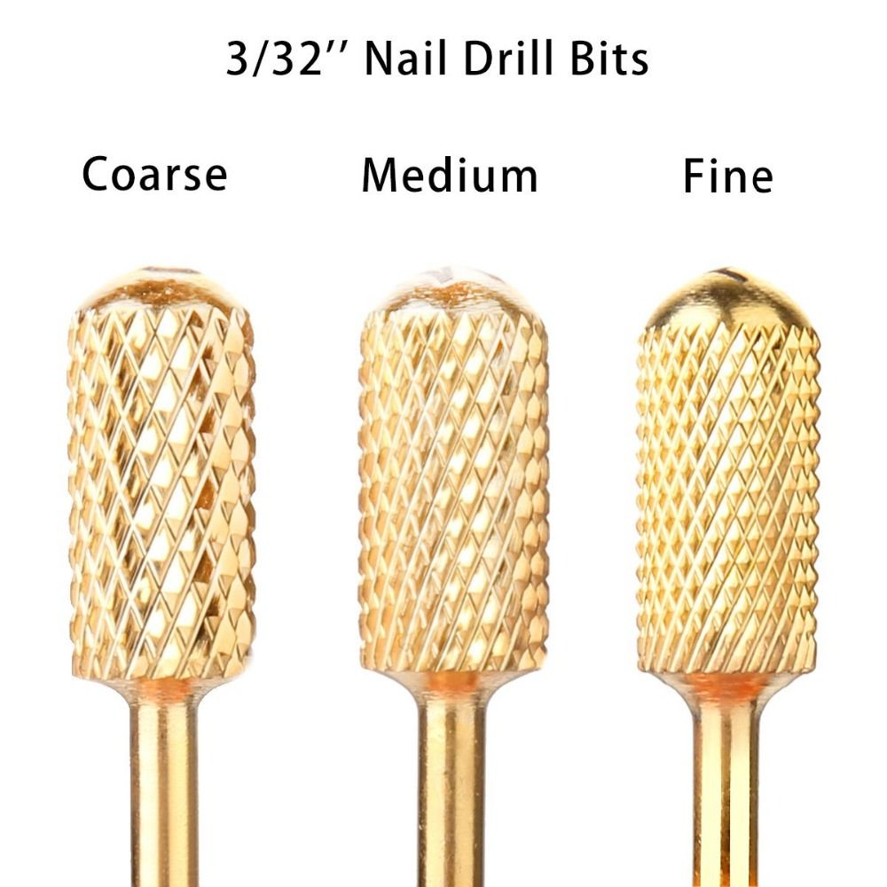 Electric file bits, 3 sizes, rounded fin grit gold drill bits