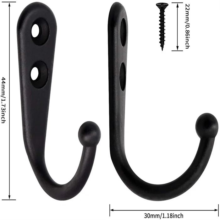 10pcs Black Wall Hooks with Screws, Coat Hangers
