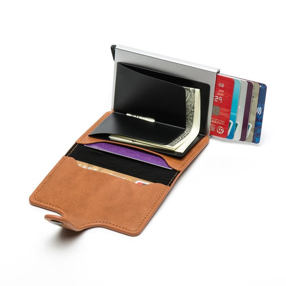 5 Cards Wallet Card Holder with RFID NFC Protection, Dark Brown