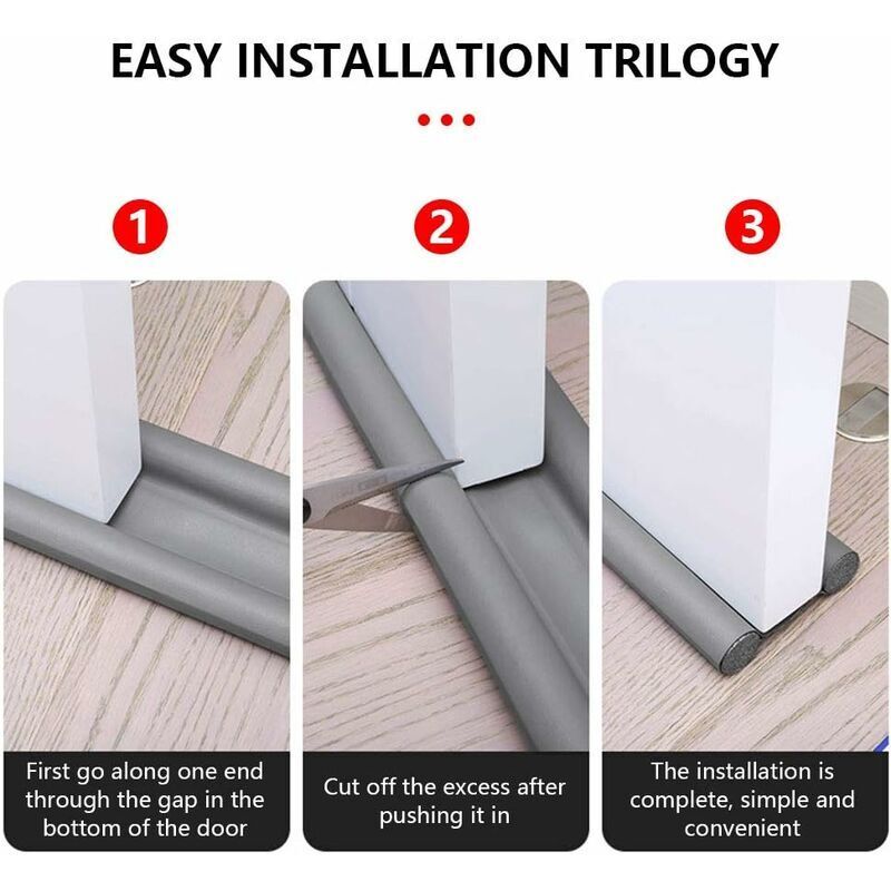1 Pack Double Insulated Door Draft Stopper Grey Noise and Cold Protection