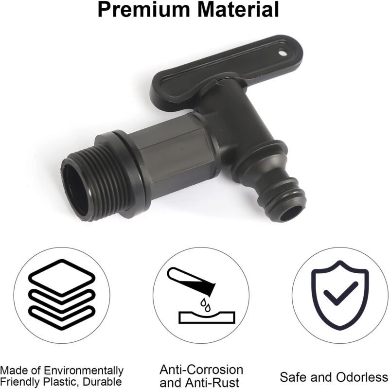 2 Pack Rain Tank Tap with PTFE Tape IBC Drain Tap Plastic Replacement Tap, 0.75 Inch