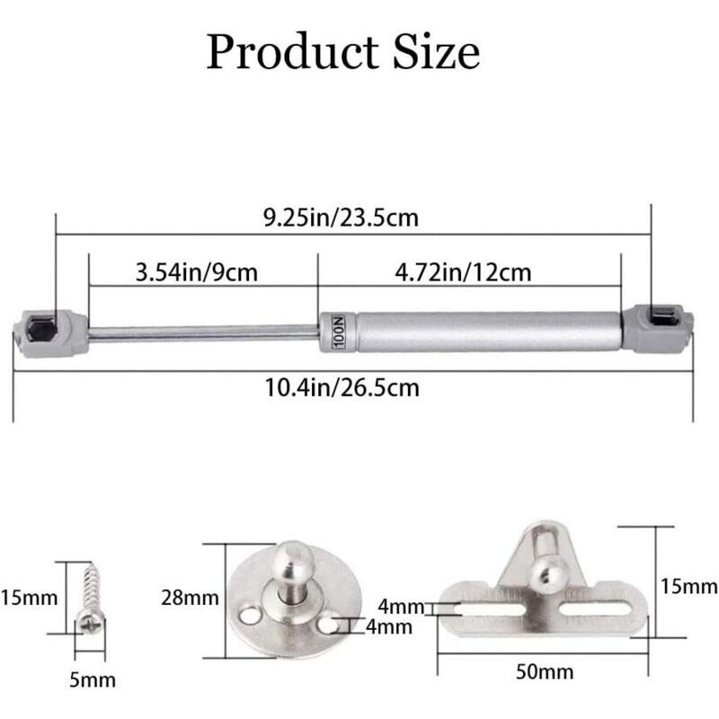 2 Pack 100N Gas Springs Hydraulic Struts with Screws for Cabinet Cupboard Door, 265mm