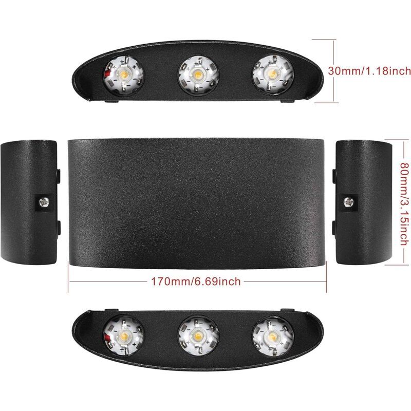 LED Wall Light 6W Aluminum Up Down Waterproof Indoor Outdoor Lamp Warm White