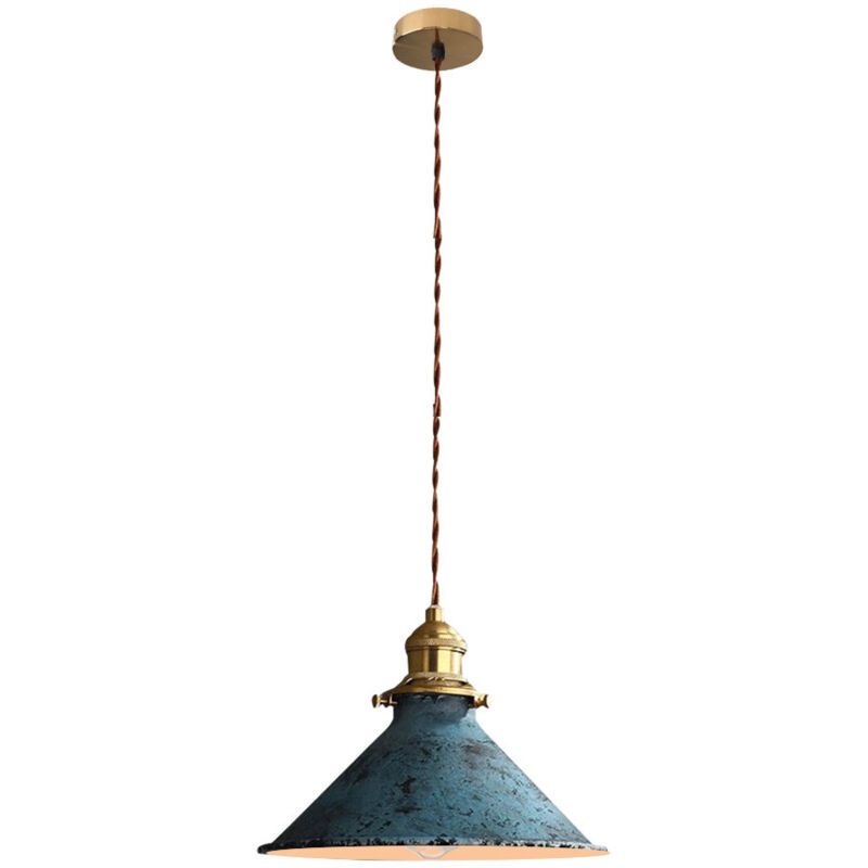 Nordic Retro Metal Cage E27 Pendant Ceiling Light Blue Industrial Chandelier, 8.27in Diameter