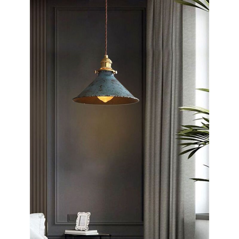 Nordic Retro Metal Cage E27 Pendant Ceiling Light Blue Industrial Chandelier, 8.27in Diameter