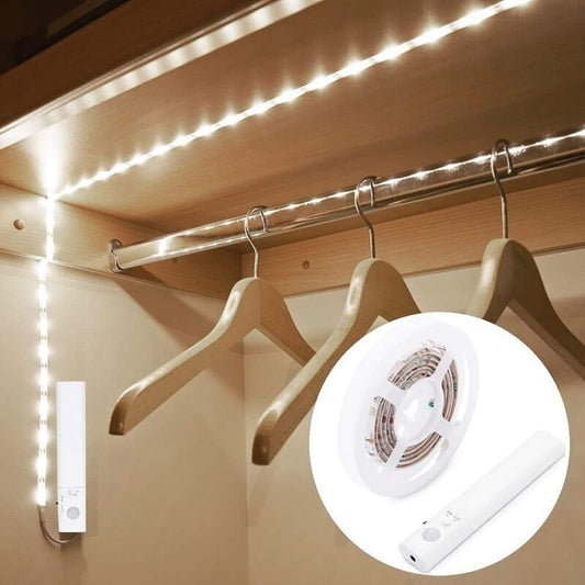 LED Motion Sensor Strip Light Battery Operated Auto On Off for Closet Stairs Kitchen, 1M