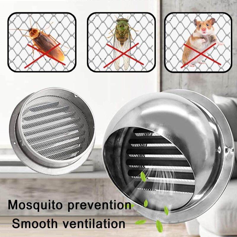 Round Stainless Steel Ventilation Grille with Anti Insect Slats for Exterior Wall Bathroom Kitchen, 150mm