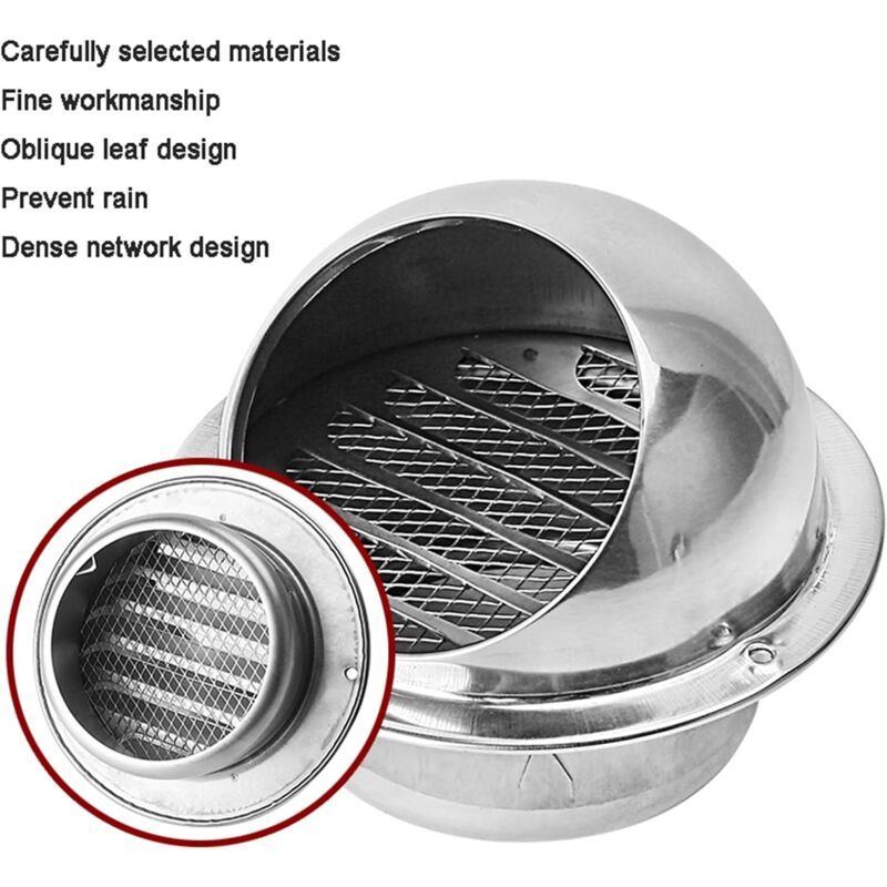 Round Stainless Steel Ventilation Grille with Anti Insect Slats for Exterior Wall Bathroom Kitchen, 150mm