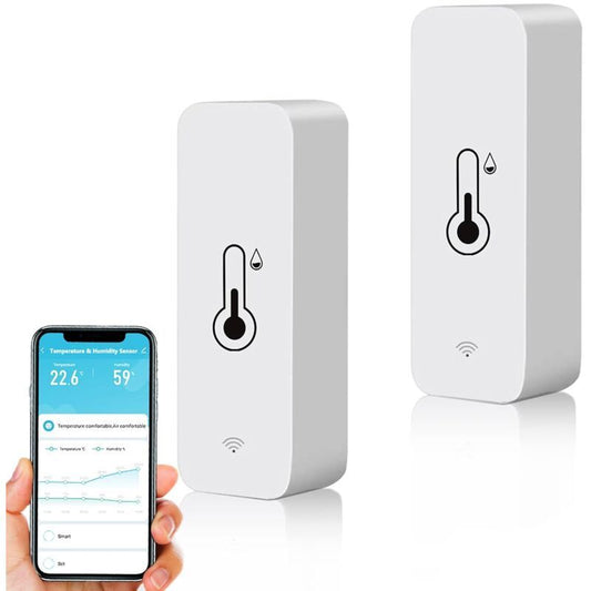 2 Pack WiFi Smart Thermometer Mini Digital Temperature Humidity Sensor Compatible with Alexa and Google Home