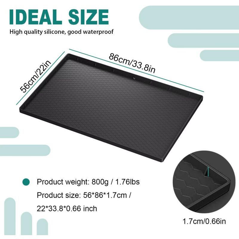 Waterproof Silicone Under Sink Mat Black Flexible Cabinet Liner with Drainage Hole, 34 x 22in