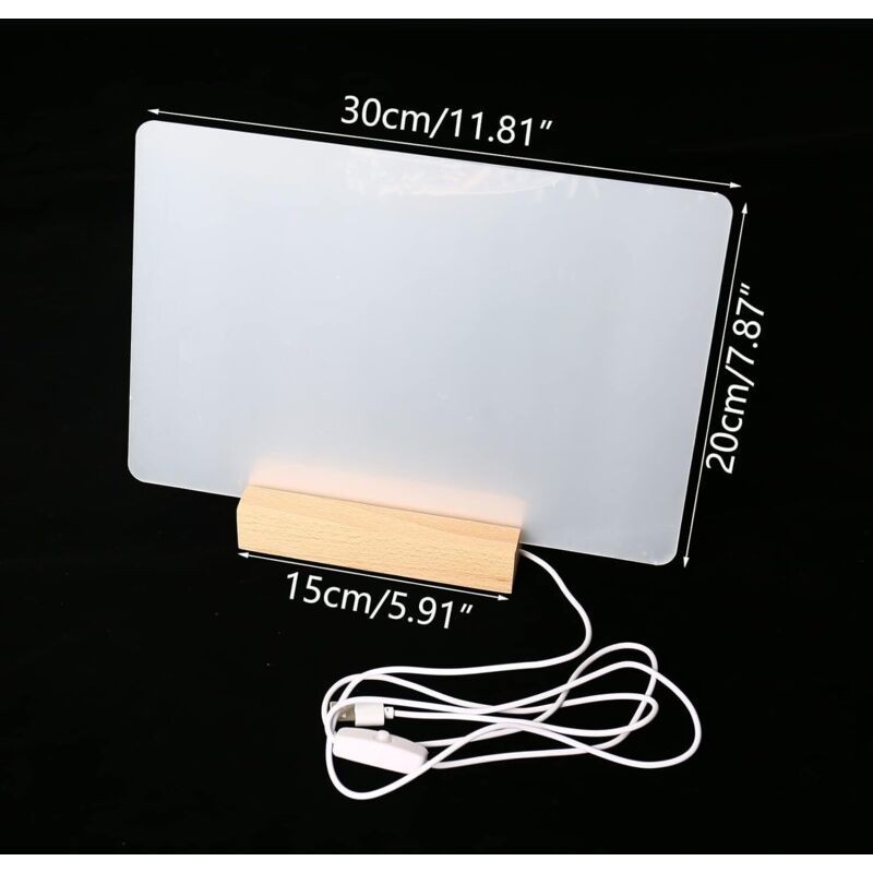 Luminous Transparent Acrylic Writing Board Clear Memo Message Frame Office Decoration, 30 x 20cm