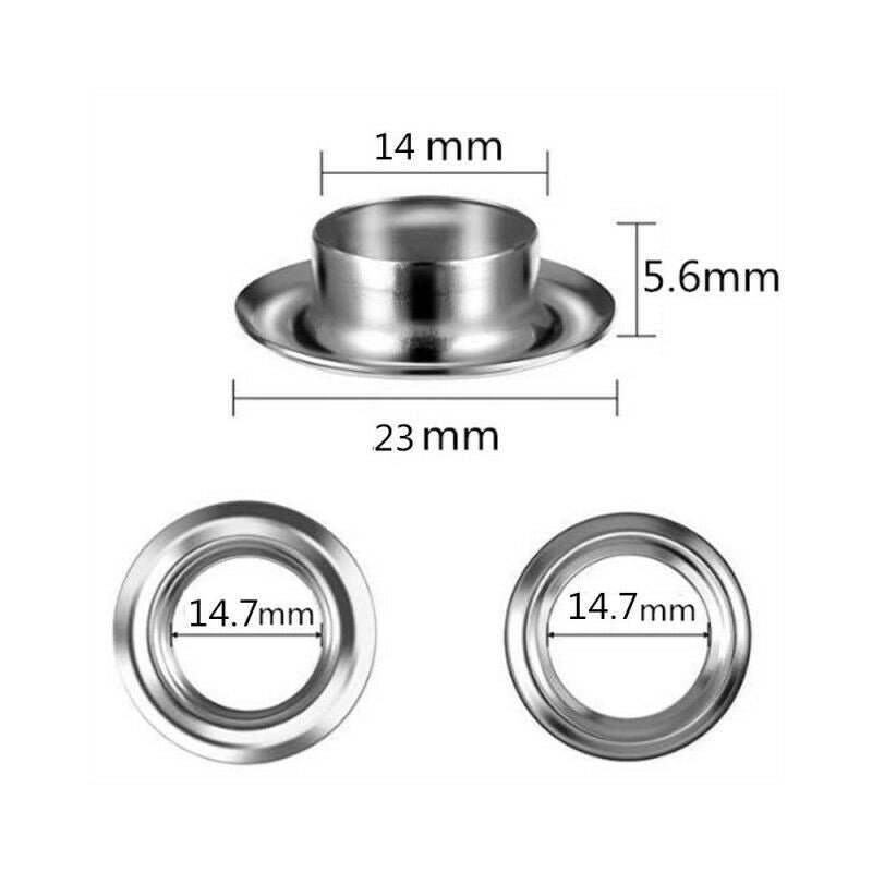 100 Pack Metal Grommet Eyelet Kit with Tools for Canvas Tarpaulin Tent Repair Silver, 14mm