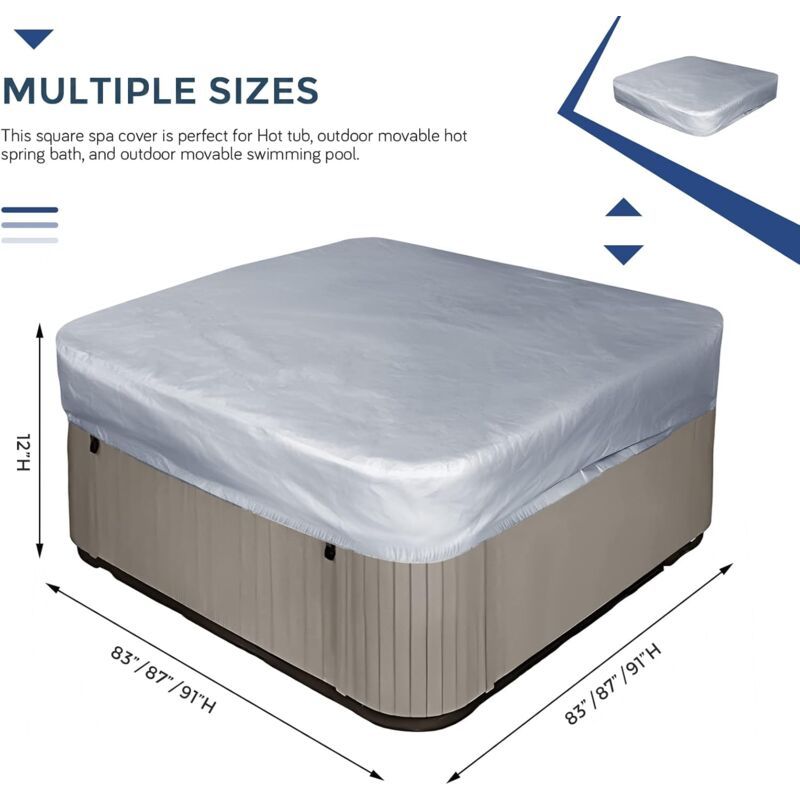 Square Grey Replacement Hot Tub Spa Cover Waterproof UV Protection, 200 x 210cm